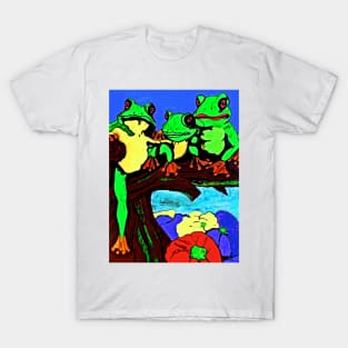 Frog Family Hanging Out On A Limb 3 T-Shirt